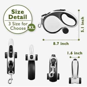 Premium Black and White Retractable Dog Leash